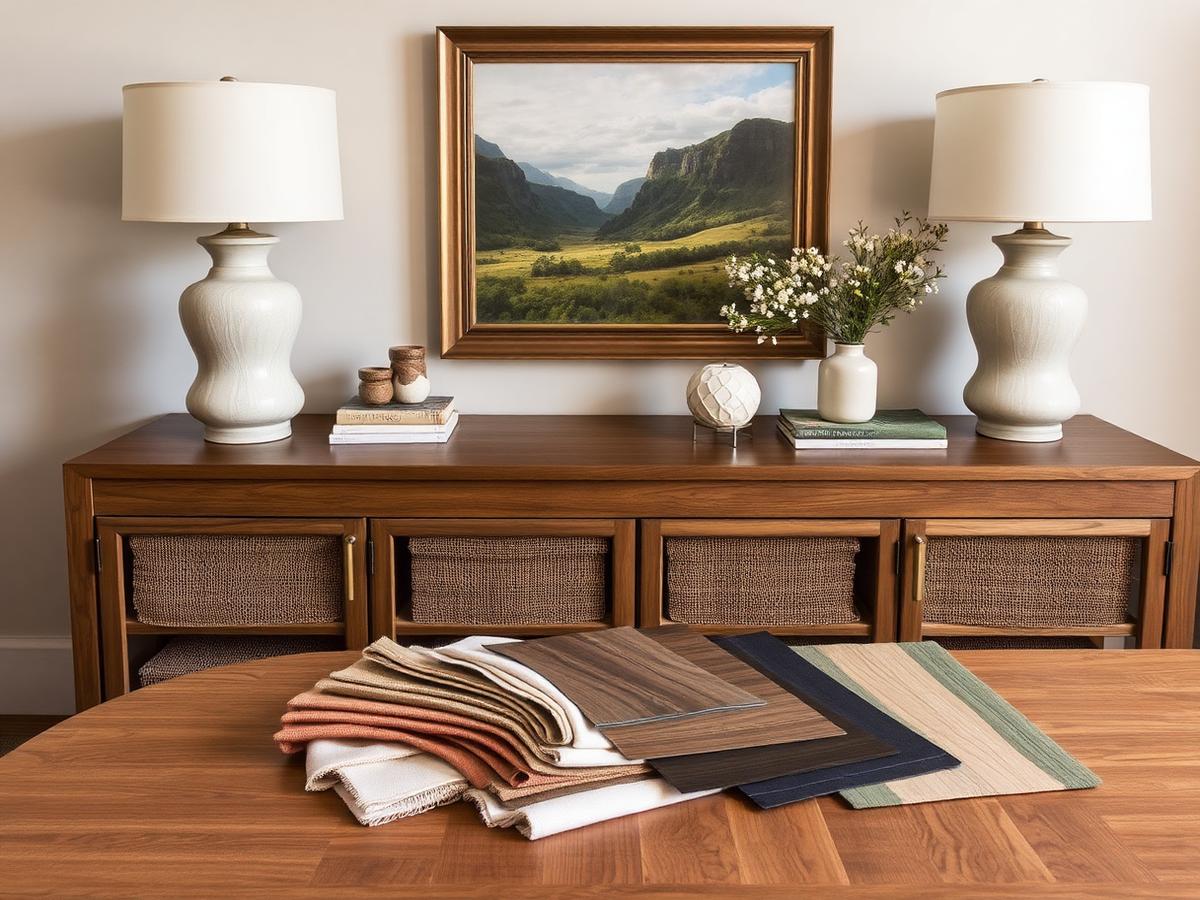 Furniture, lighting, and fabric selections curated for a full-home furnishing project